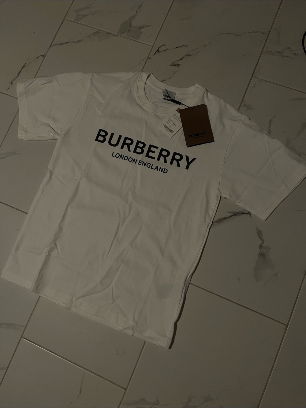 Burberry White Crewneck T-Shirt with Black Logo